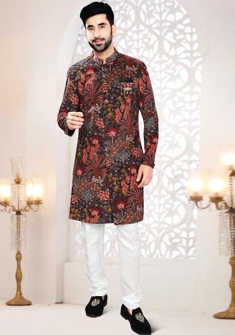 Black Motif Suede  Indowestern For Man