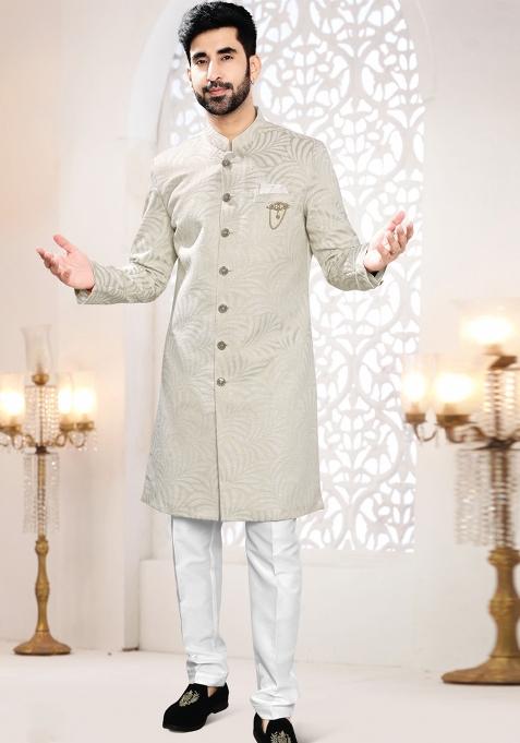 Golden Motif Woven Jacquard Indowestern For Man