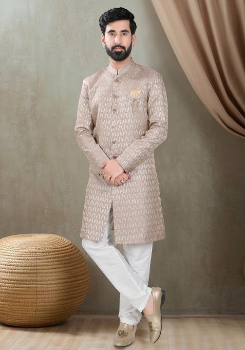 Pink Motif Jacquard  Indowestern For Man