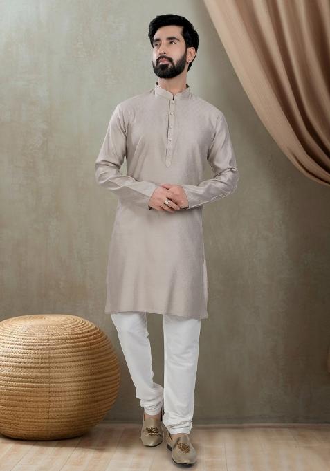 Grey  Motif Cotton  Kurta Chudidar  For Men