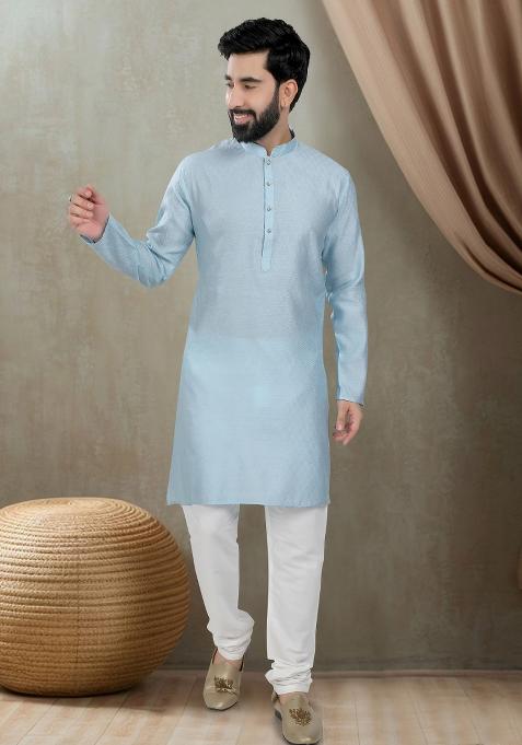 Blue Motif Cotton  Kurta Chudidar  For Men