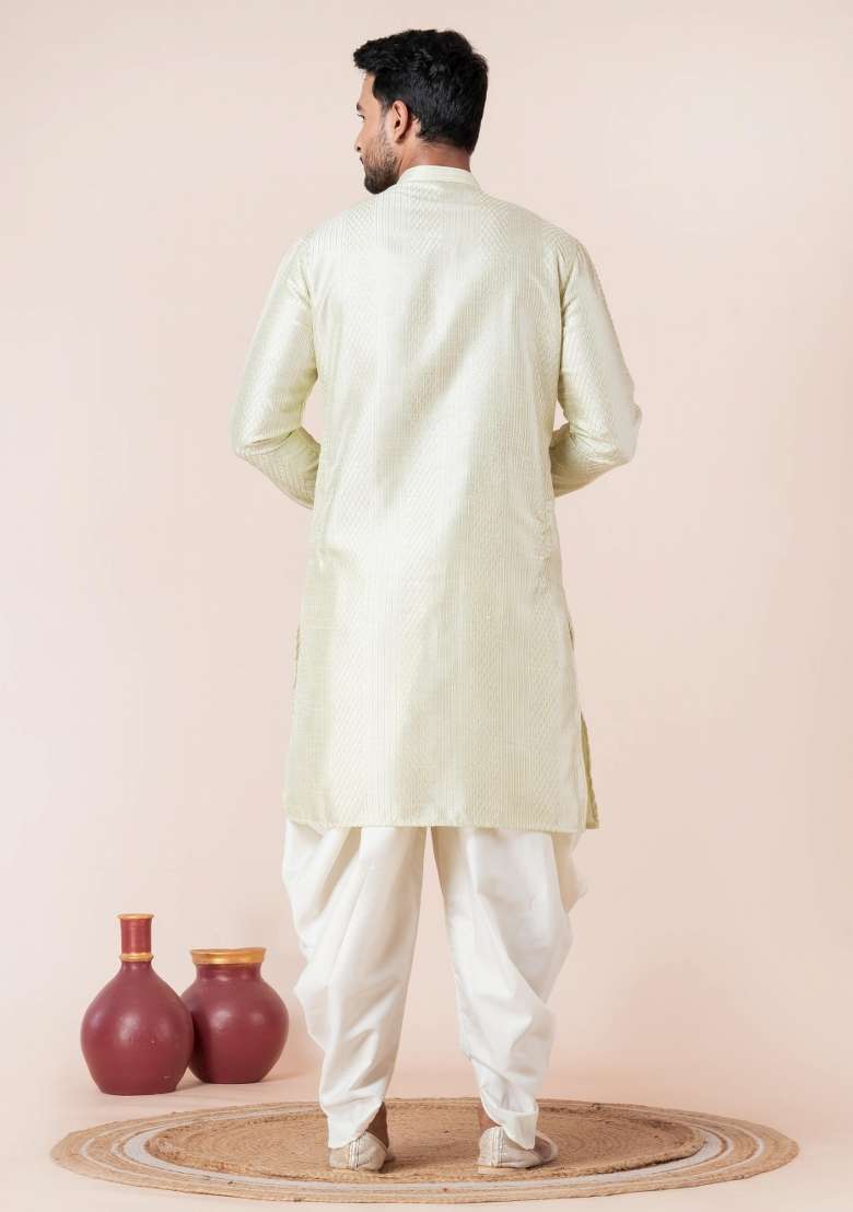 Green Embroidery Silk Blend Kurta Dhoti Set For Men - Indya