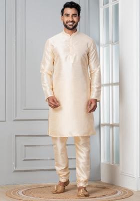 Grey Solid Silk Kurta Churidar Set For Men