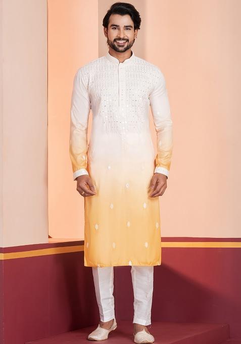 Multi Solid Silk Kurta Payjama For Men