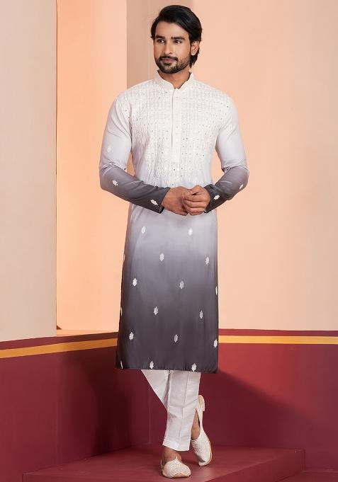 Multi Solid Silk Kurta Payjama For Men