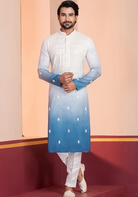 Multi Solid Silk Kurta Payjama For Men