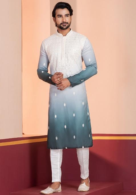 Multi Solid Silk Kurta Payjama For Men