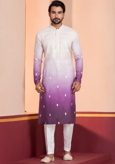 Multi Solid Silk Kurta Payjama For Men