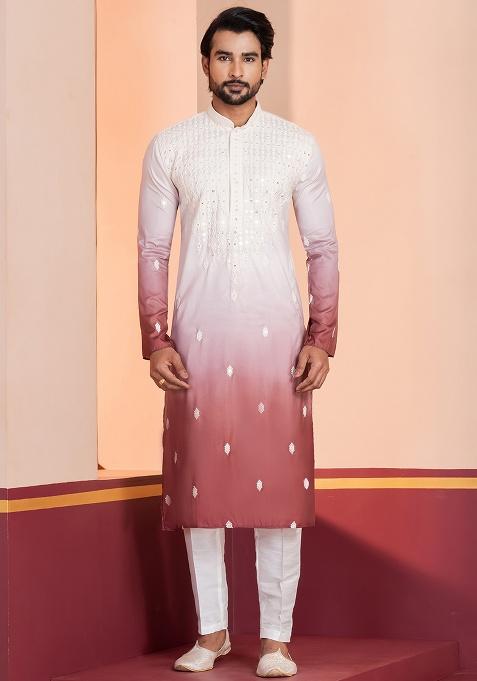 Multi Solid Silk Kurta Payjama For Men