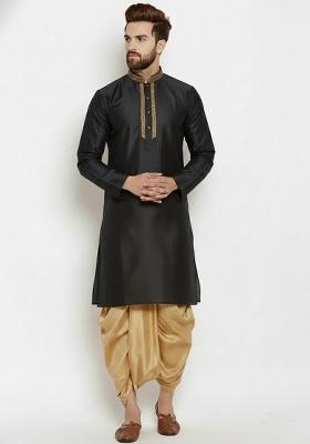 Purple Embroidered Silk Kurta Dhoti Set For Men