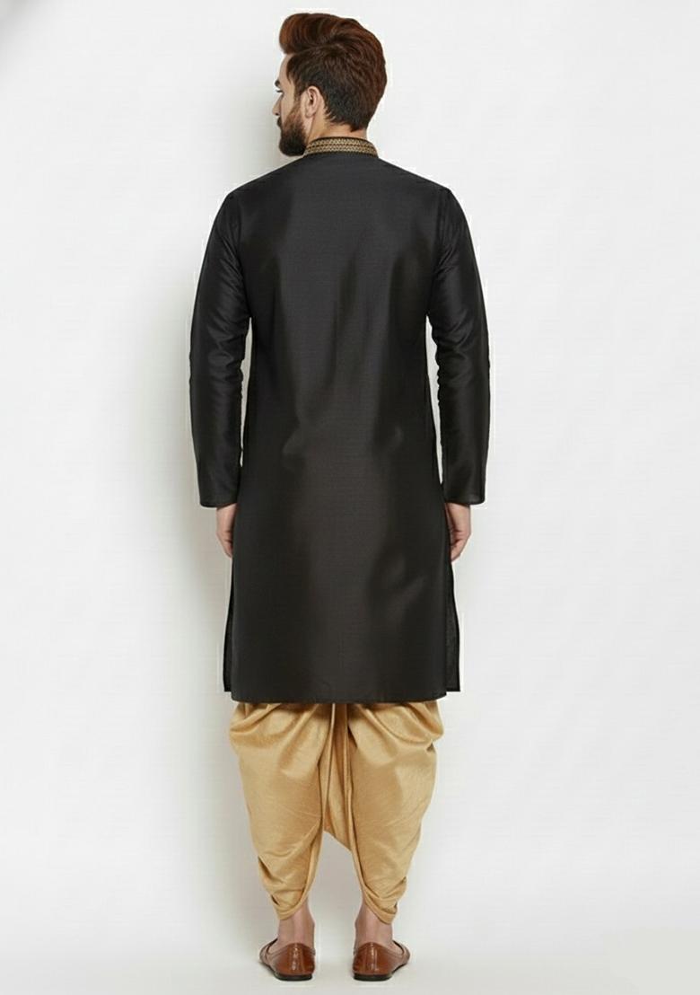 Purple Embroidered Silk Kurta Dhoti Set For Men - Indya