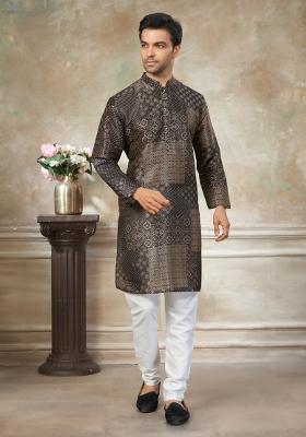 Black Embroidered Silk Kurta Pajama For Men