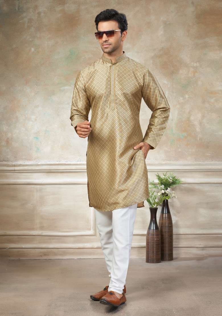 Green Embroidered Silk Blend Kurta Pajama For Men - Indya