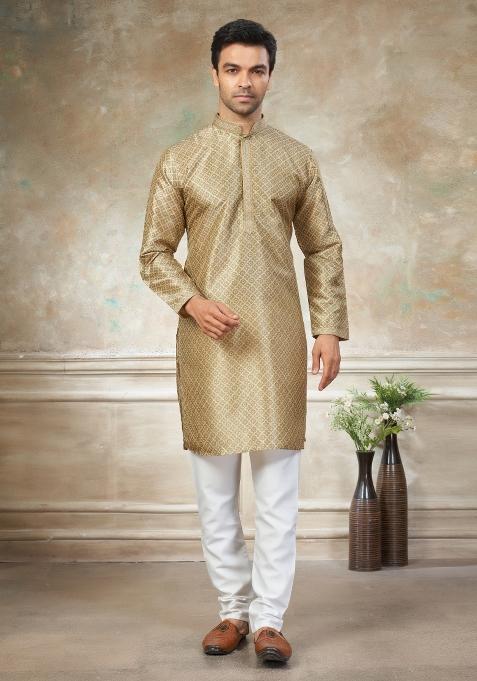 Green Embroidered Silk Blend Kurta Pajama For Men
