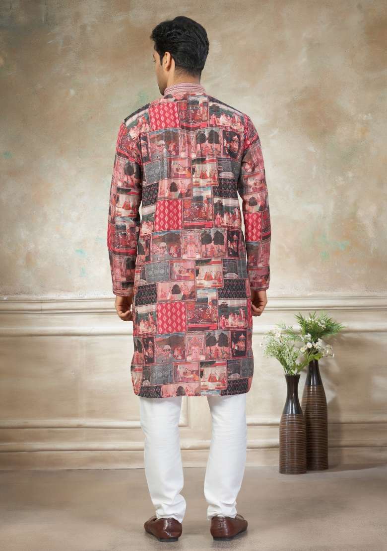 Multicolor Embroidered Cotton Kurta Pajama For Men - Indya