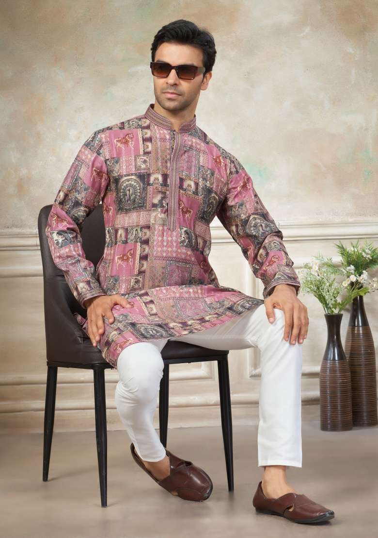 Multicolor Embroidered Cotton Kurta Pajama For Men - Indya