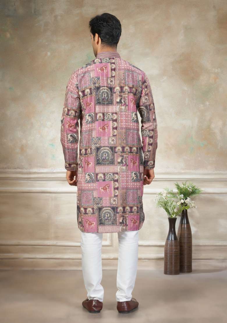Multicolor Embroidered Cotton Kurta Pajama For Men - Indya