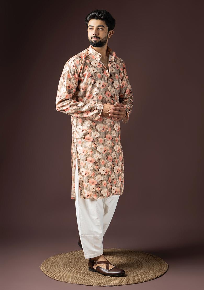 MultiColor Printed Cotton Blended Kurta Set For Men - Indya