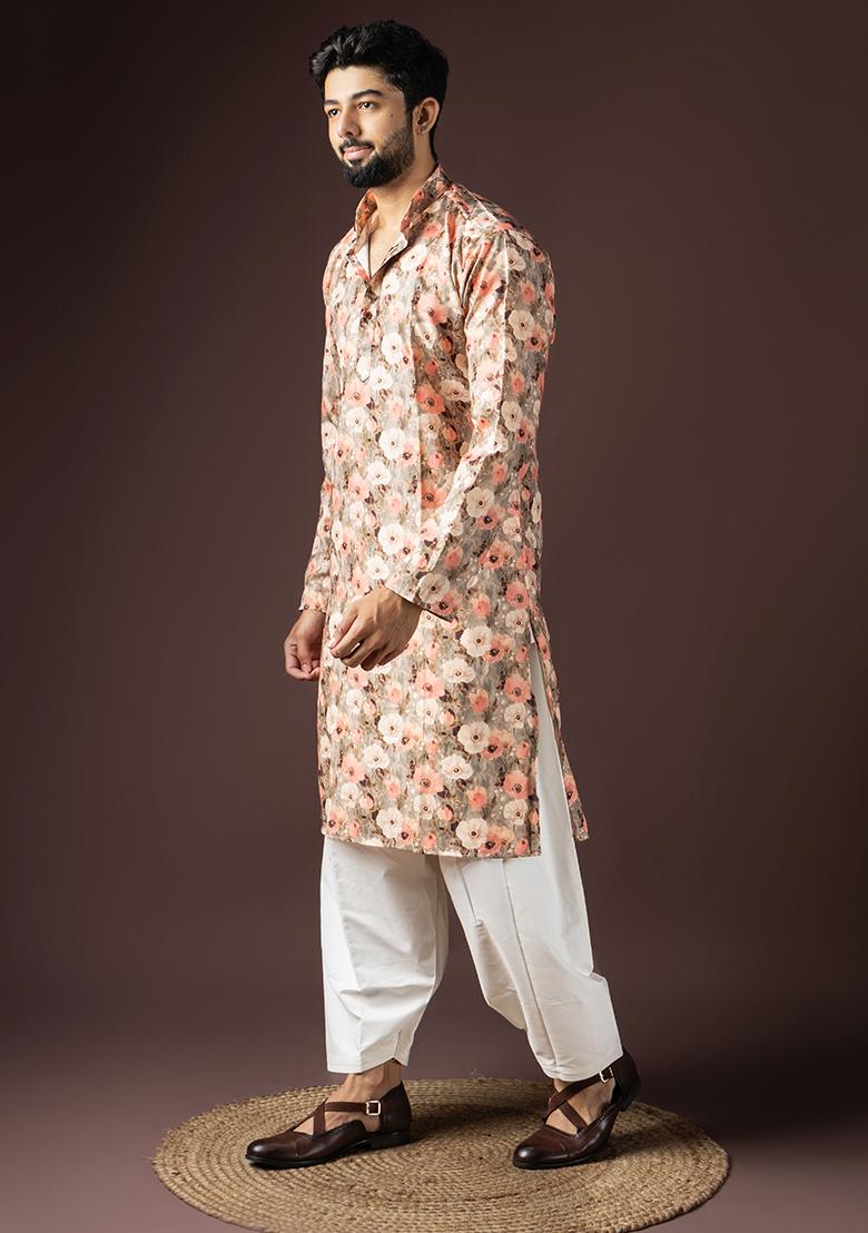 MultiColor Printed Cotton Blended Kurta Set For Men - Indya