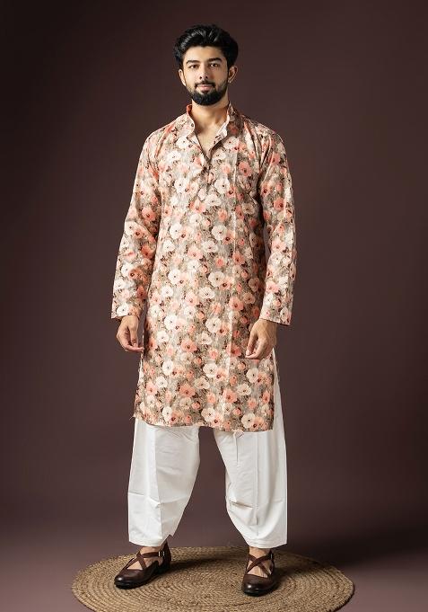 MultiColor Printed Cotton Blended Kurta Set For Men