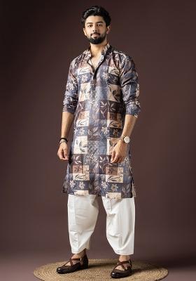 MultiColor Printed Cotton Blended Kurta Set For Men