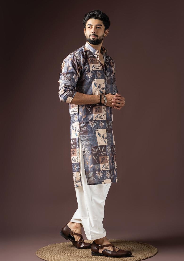 MultiColor Printed Cotton Blended Kurta Set For Men - Indya