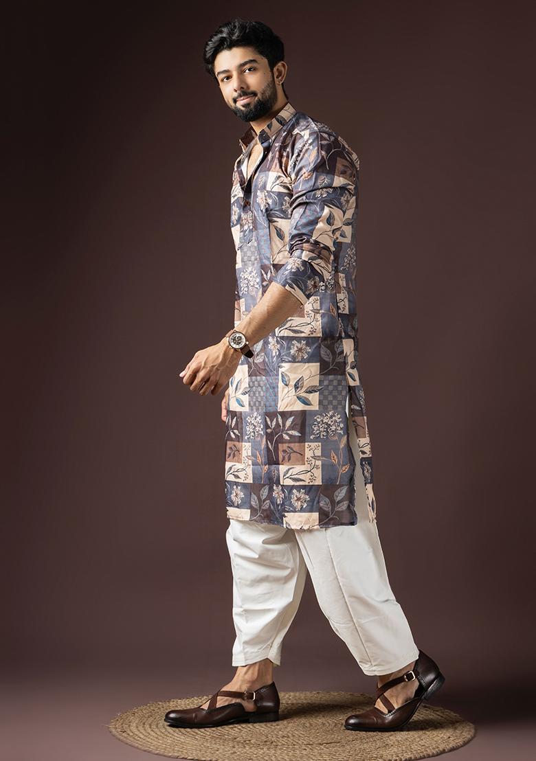 MultiColor Printed Cotton Blended Kurta Set For Men - Indya