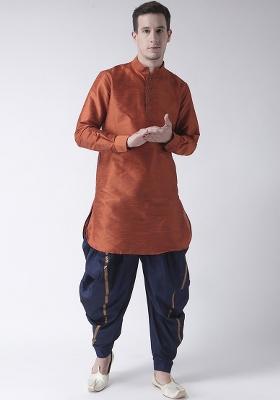 Dusty Rust Traditional Dupion Silk Kurta Set For Men