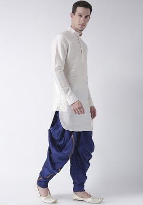 White Traditional Dupion Silk Kurta Set For Men