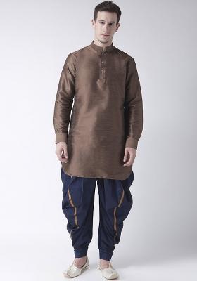 Brown Traditional Dupion Silk Kurta Set For Men