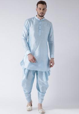 Lt -Aqua Blue Traditional Dupion Silk Kurta Set For Men