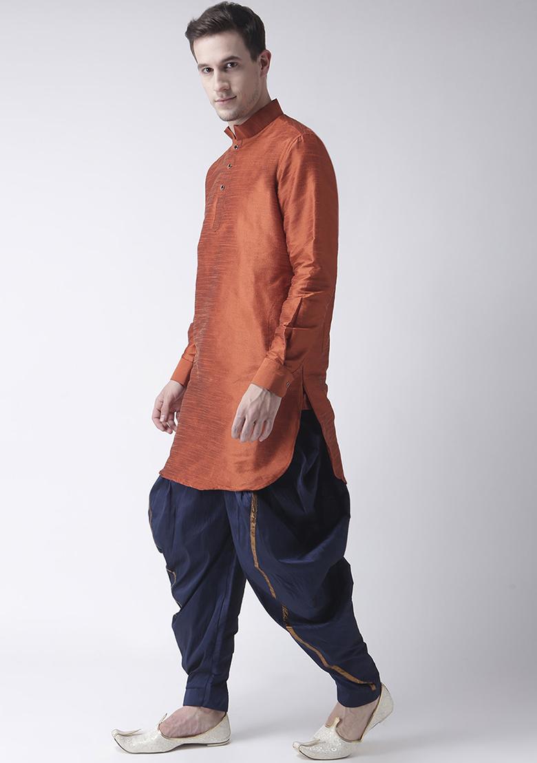 Dusty Rust Traditional Dupion Silk Kurta For Men - Indya