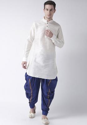 White Traditional Dupion Silk Kurta For Men