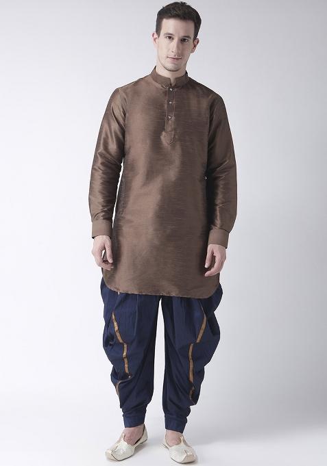 Brown Traditional Dupion Silk Kurta For Men