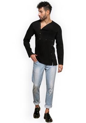 Black Traditional Cotton Blend Kurta For Men