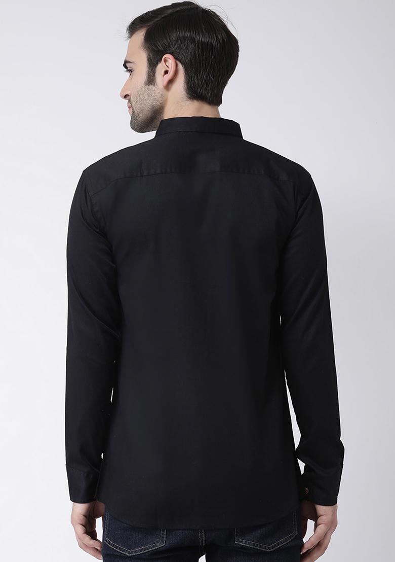 Black Traditional Cotton Blend Kurta For Men - Indya