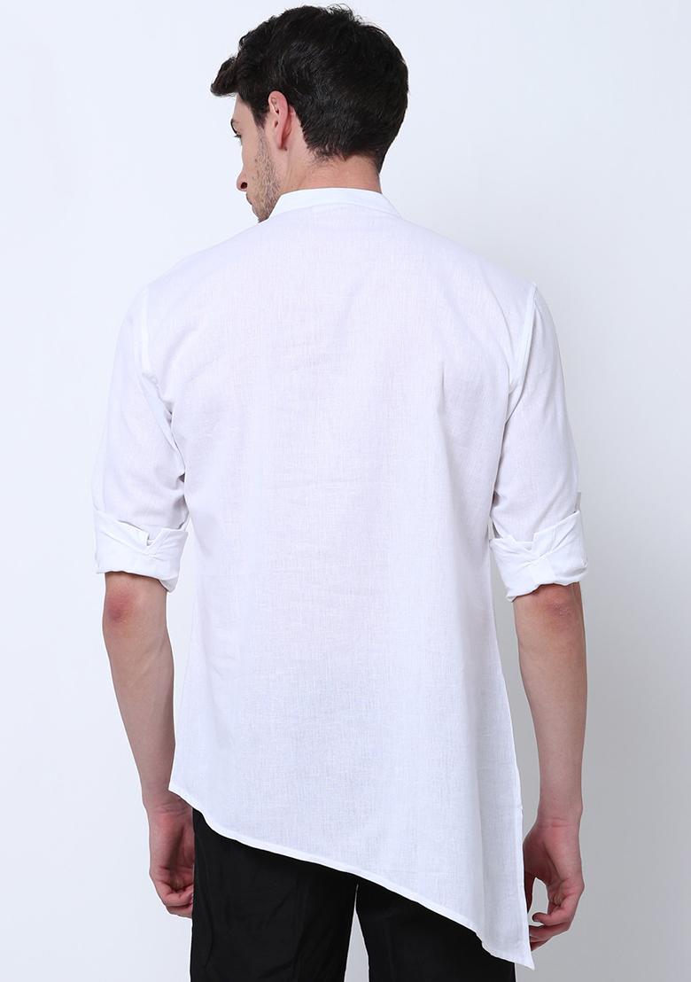 White Traditional Cotton Blend Kurta For Men - Indya