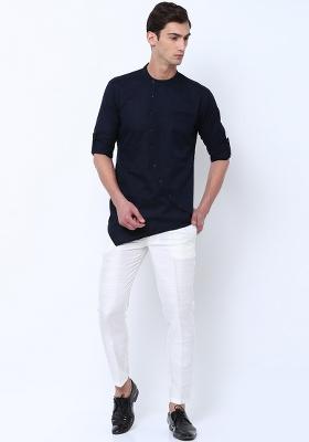 Black Traditional Cotton Blend Kurta For Men
