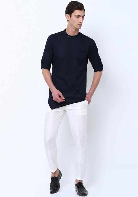 Black Traditional Cotton Blend Kurta For Men