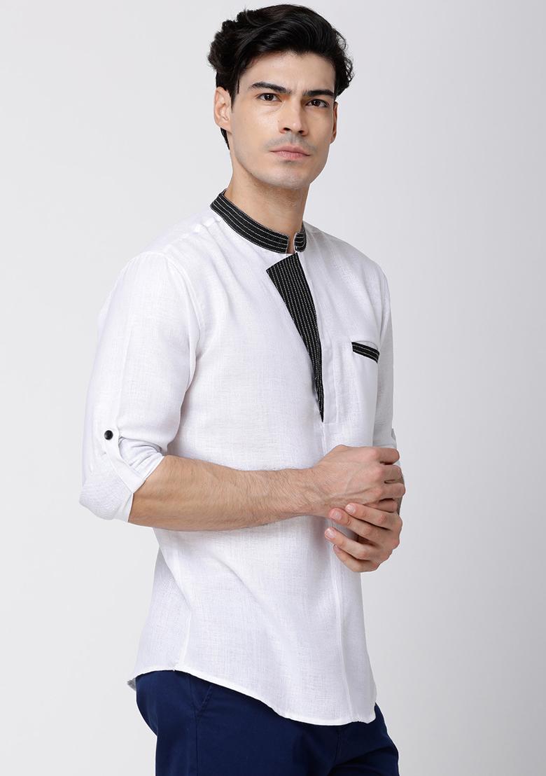 White Traditional Cotton Blend Kurta For Men - Indya