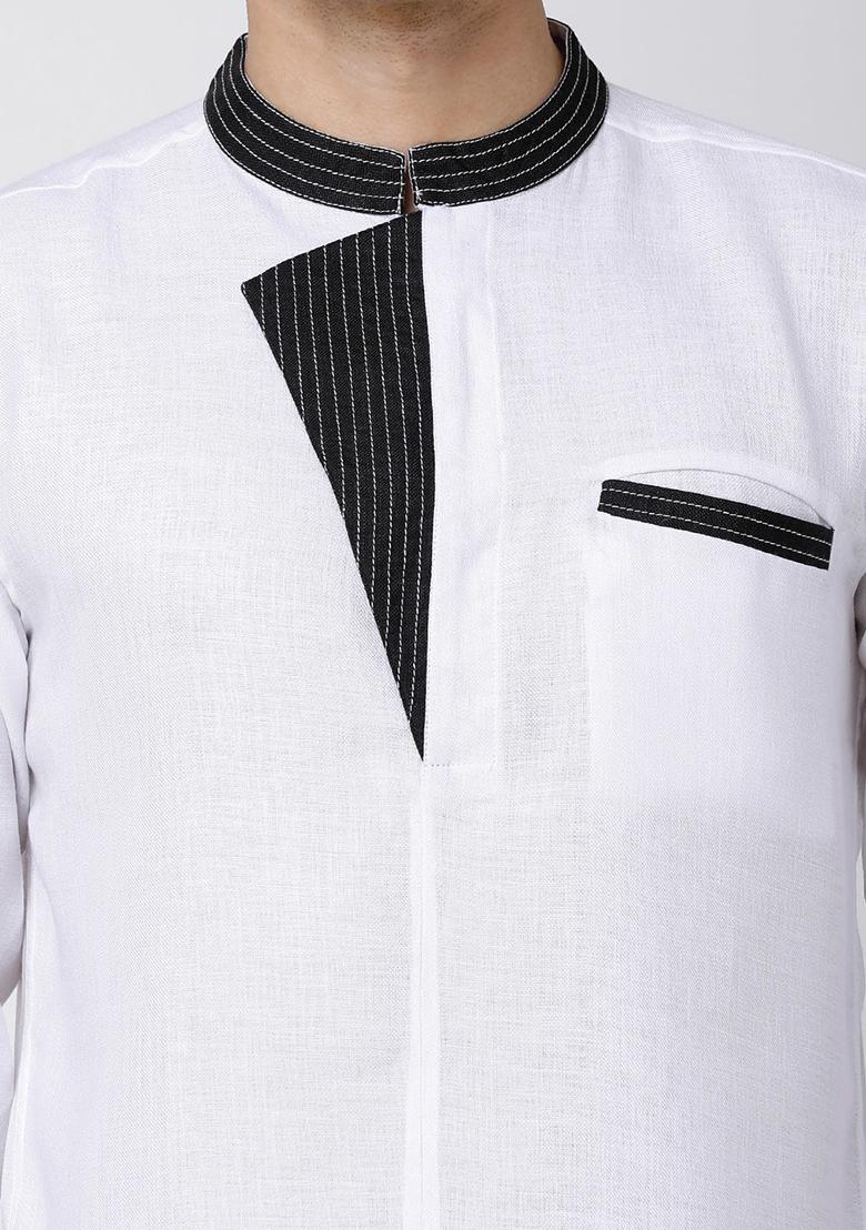 White Traditional Cotton Blend Kurta For Men - Indya