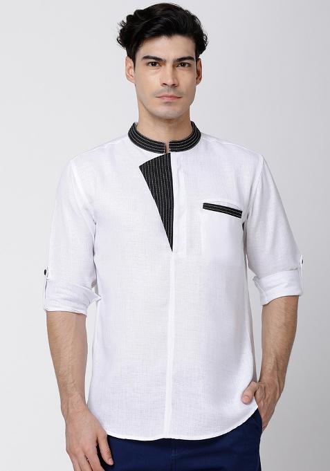 White Traditional Cotton Blend Kurta For Men