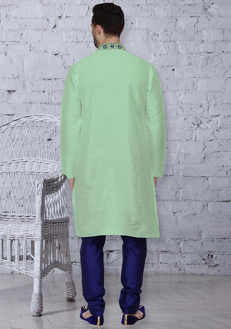 Pista Green Traditional Dupion Silk Kurta For Men - Indya
