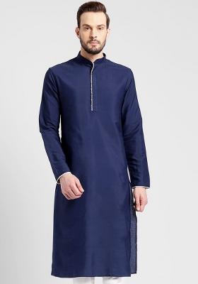 Navy Traditional Cotton Blend Kurta For Men