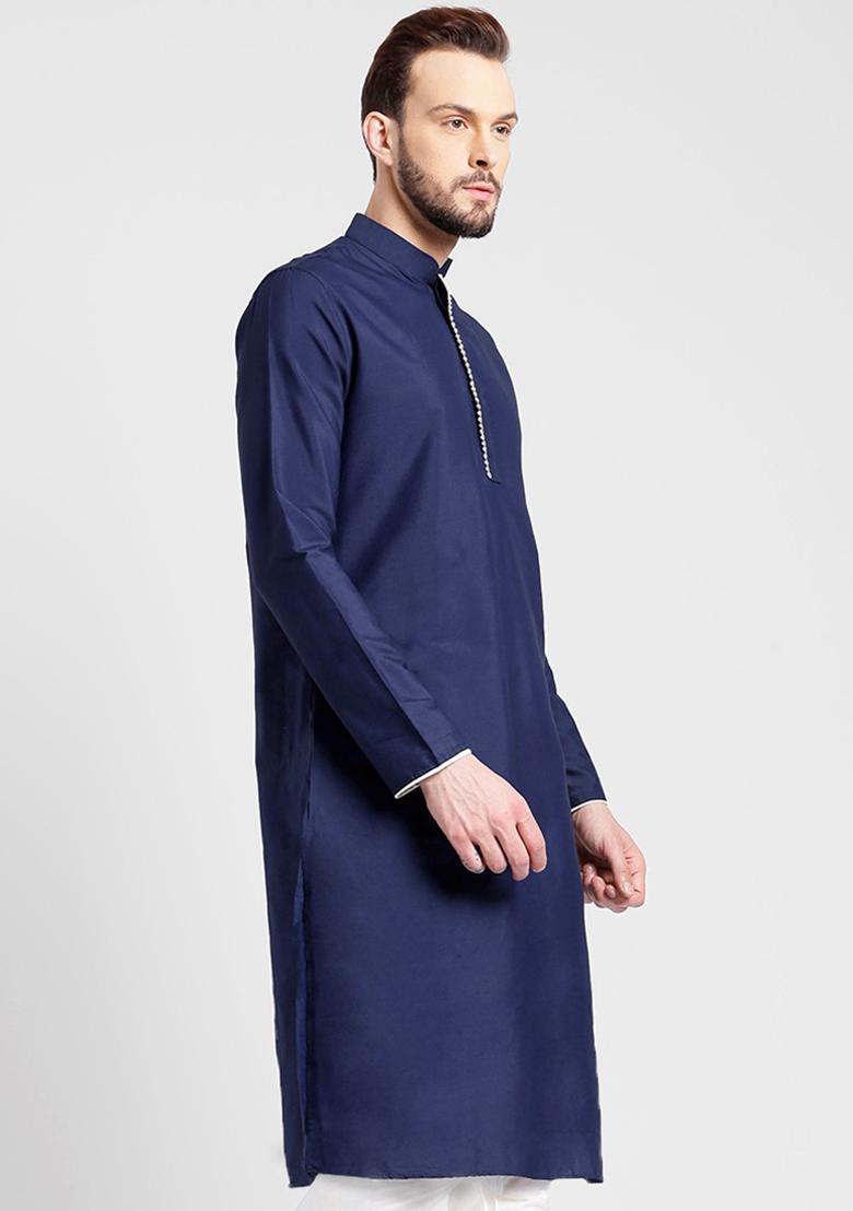Navy Traditional Cotton Blend Kurta For Men - Indya