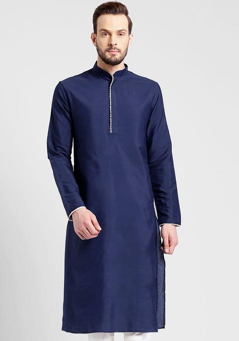 Navy Traditional Cotton Blend Kurta For Men