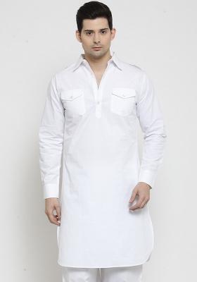 White Traditional Cotton Blend Kurta For Men