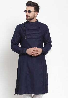 Navy Traditional Cotton Blend Kurta For Men