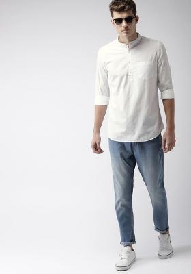 White Traditional Cotton Blend Kurta For Men