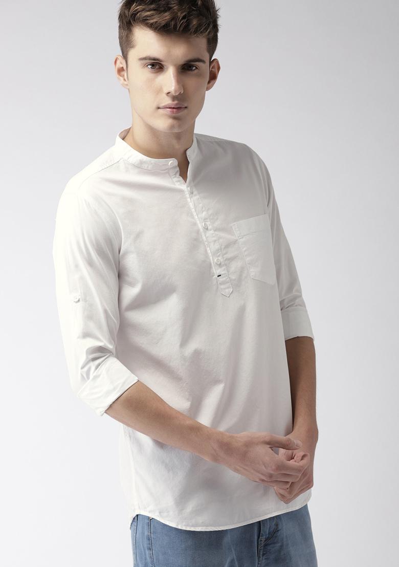 White Traditional Cotton Blend Kurta For Men - Indya